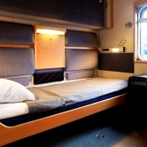 Private compartment on board the SJ night train in Sweden.