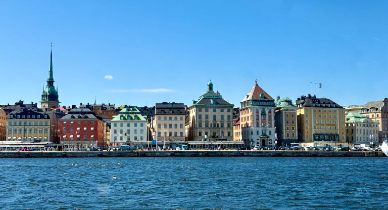 A sunny view of Stockholm from the water. 