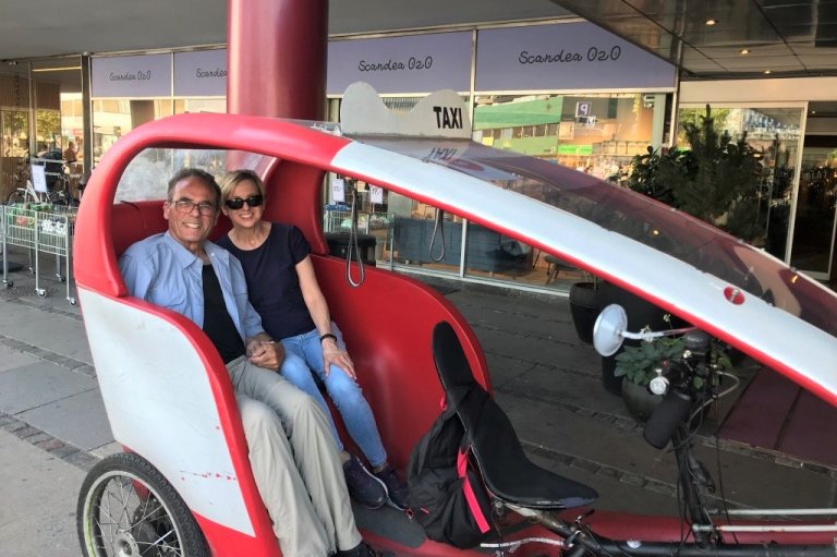 Terri and George in pedicab in Copenhagen